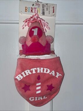 Toby Birthday Girl Pink First Birthday Hat & Bib Set